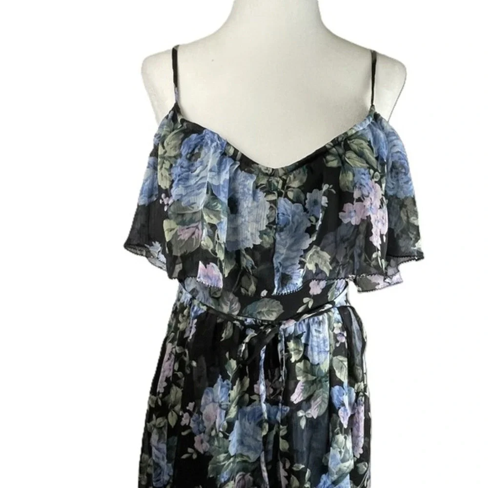 Abercrombie & Fitch XS Floral Ruffle Maxi Dress Sheer‎ Overlay Adjustable Straps